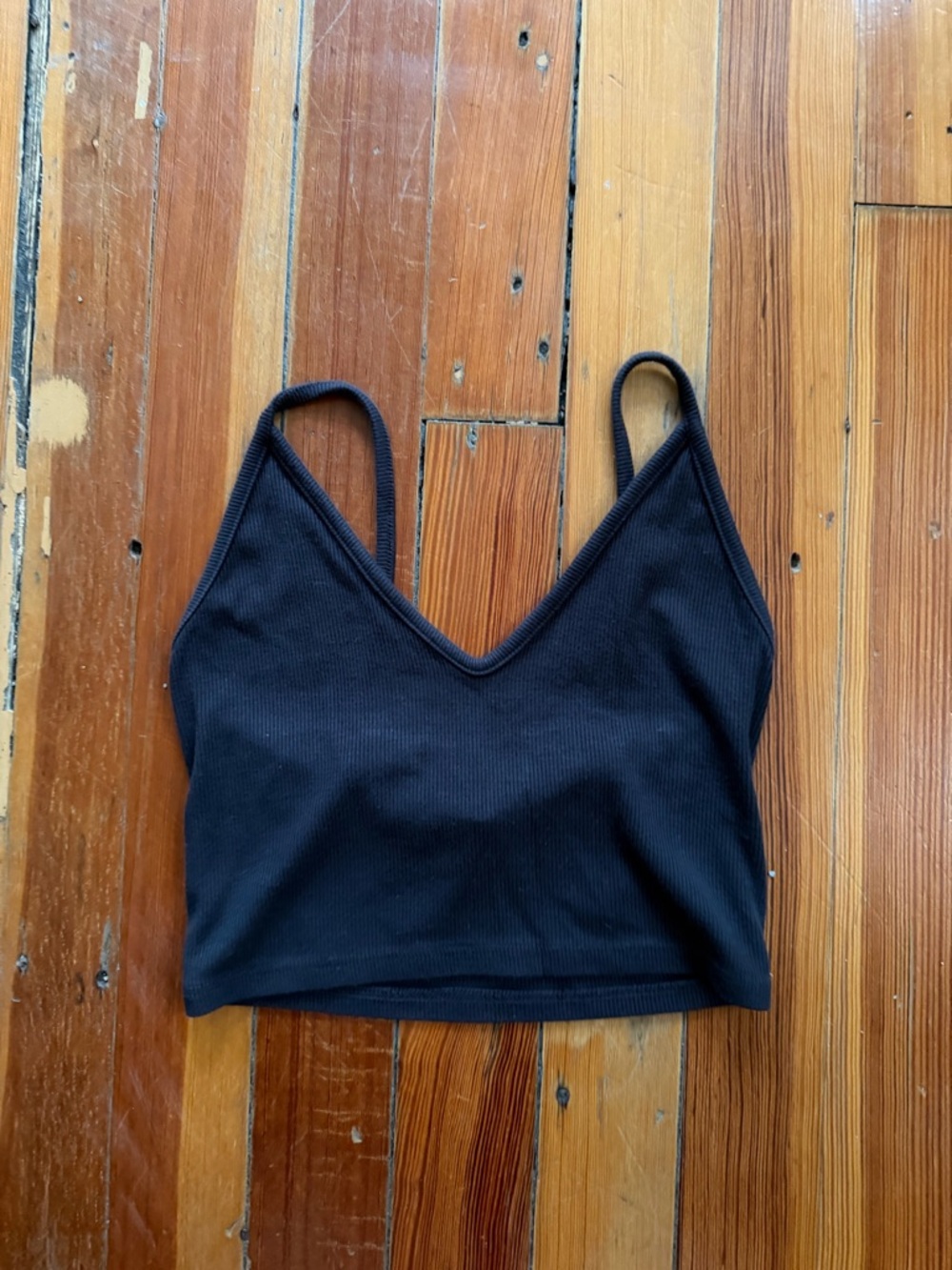 Joah Brown Black Ribbed V-Neck Cropped Tank
